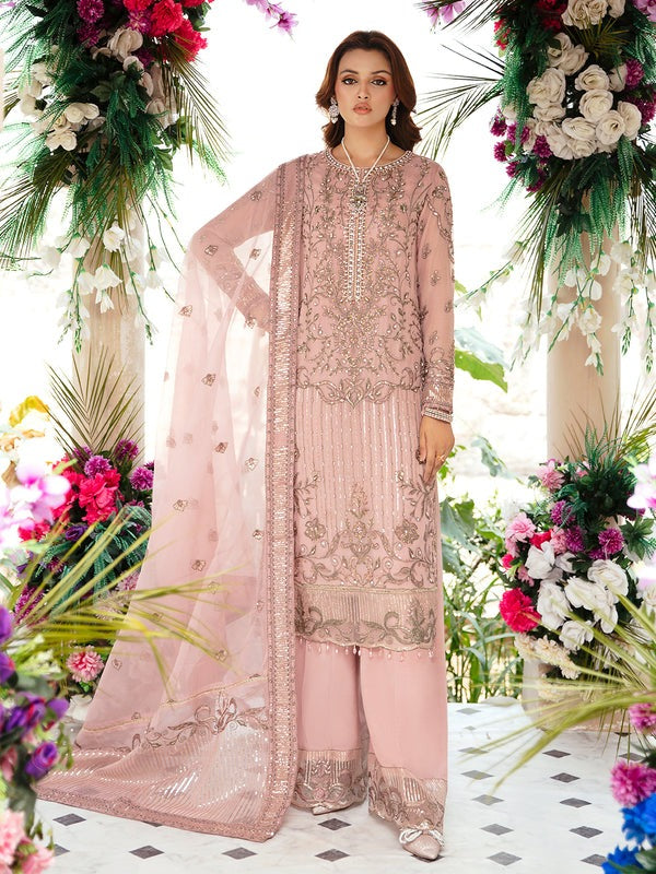 Pink Embroidered Chiffon Suit