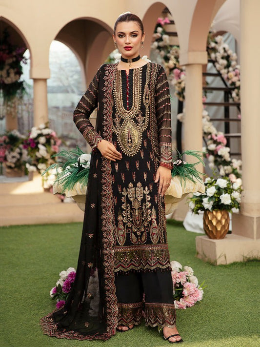 Trendy Black Chiffon Embroidered Suit