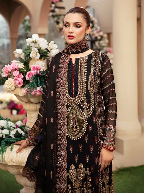 Trendy Black Chiffon Embroidered Suit