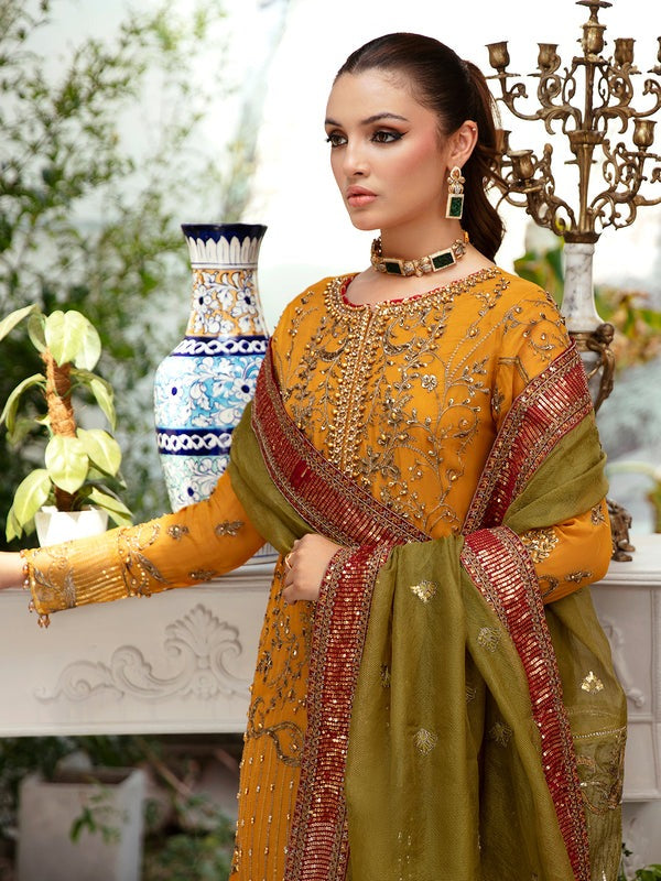 Mustard Embroidered Chiffon Suit