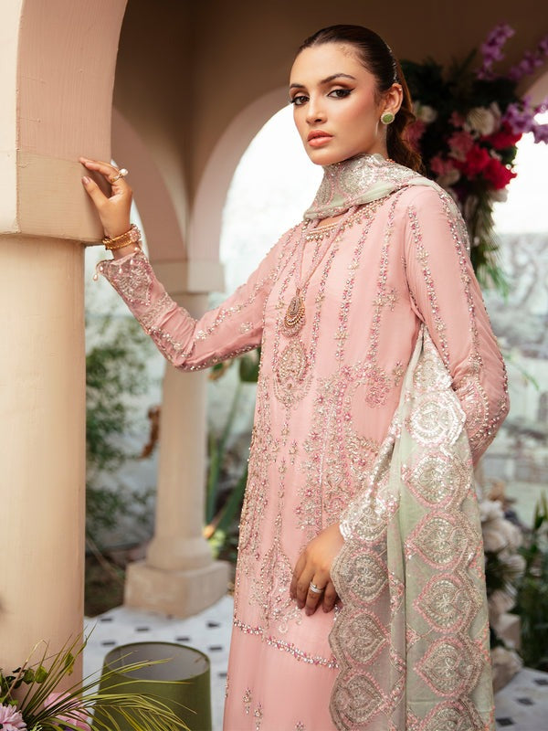 Pink Embellished Chiffon Suit - B