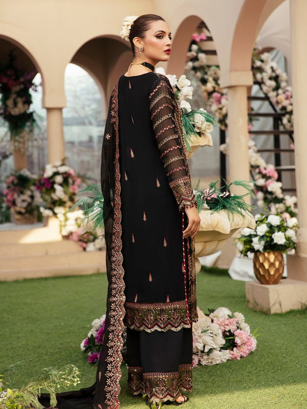 Trendy Black Chiffon Embroidered Suit