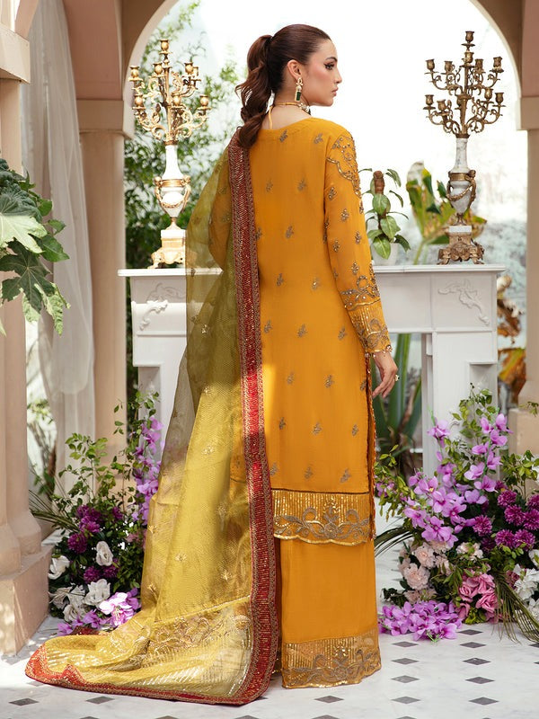 Mustard Embroidered Chiffon Suit