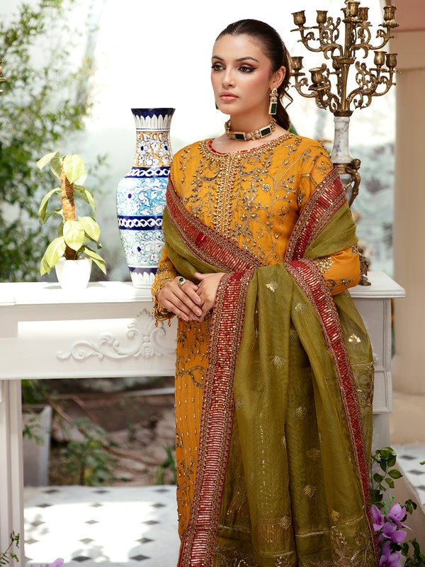 Mustard Embroidered Chiffon Suit