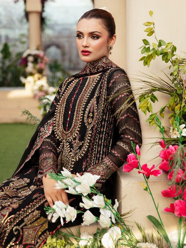 Trendy Black Chiffon Embroidered Suit