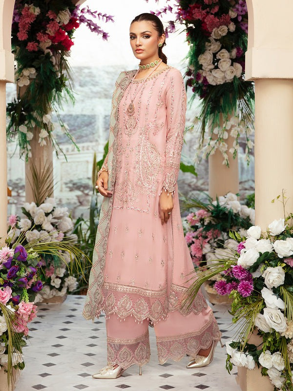 Pink Embellished Chiffon Suit - B