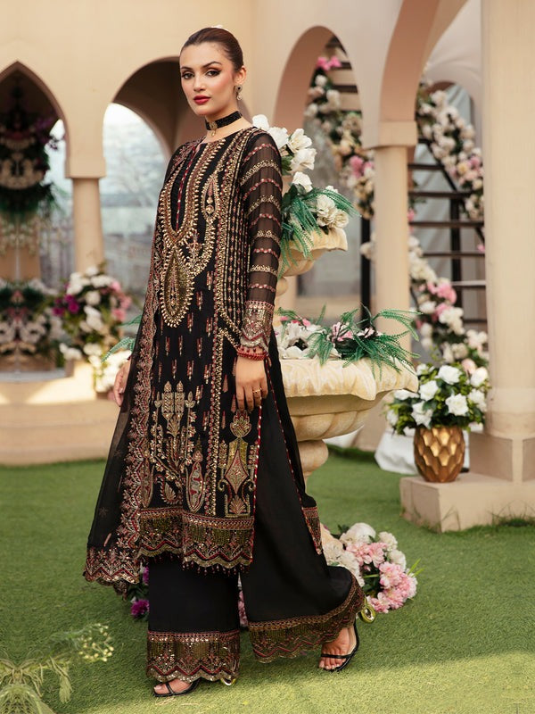 Trendy Black Chiffon Embroidered Suit