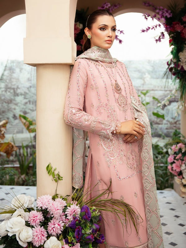 Pink Embellished Chiffon Suit - B