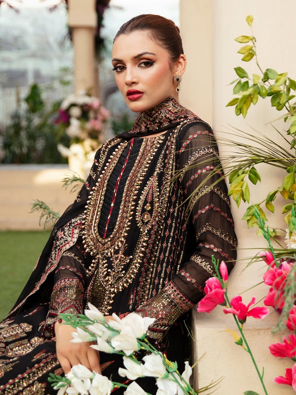 Trendy Black Chiffon Embroidered Suit