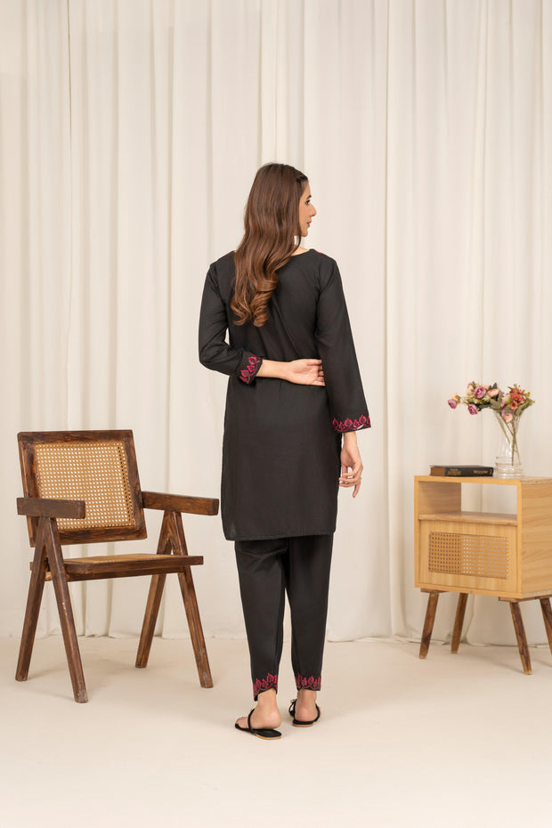 Camry - Black Cotton 2pcs Suit